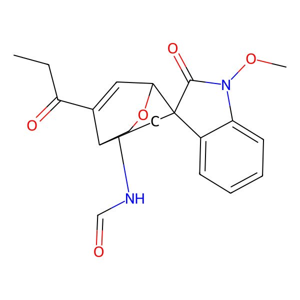 2D Structure of N-[(1S,2S,4S,5R)-1'-methoxy-2'-oxo-8-propanoylspiro[6-oxabicyclo[3.2.2]non-8-ene-4,3'-indole]-2-yl]formamide