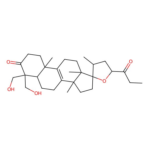 2D Structure of (17alpha,23S)-Epoxy-28,29-dihydroxy-27-norlanost-8-ene-3,24-dione