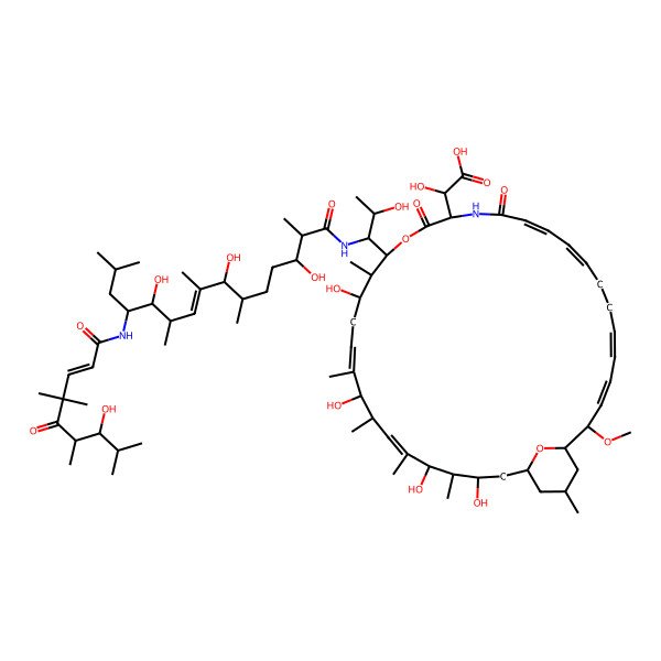 2D Structure of 2-hydroxy-2-[(3Z,5Z,9Z,11Z,22Z,26Z)-20,24,28,30-tetrahydroxy-18-[2-hydroxy-1-[[(E)-3,7,11-trihydroxy-12-[[(E)-7-hydroxy-4,4,6,8-tetramethyl-5-oxonon-2-enoyl]amino]-2,6,8,10,14-pentamethylpentadec-8-enoyl]amino]propyl]-2-methoxy-19,23,25,27,29,34-hexamethyl-13,16-dioxo-17,36-dioxa-14-azabicyclo[30.3.1]hexatriaconta-3,5,9,11,22,26-hexaen-15-yl]acetic acid