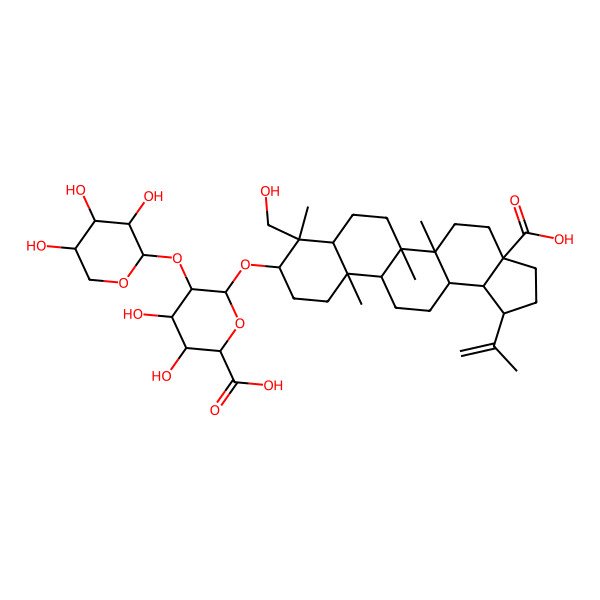 2D Structure of (2S,3S,4S,5R,6R)-6-[[(1R,3aS,5aR,5bR,7aR,8R,9S,11aR,11bR,13aR,13bR)-3a-carboxy-8-(hydroxymethyl)-5a,5b,8,11a-tetramethyl-1-prop-1-en-2-yl-1,2,3,4,5,6,7,7a,9,10,11,11b,12,13,13a,13b-hexadecahydrocyclopenta[a]chrysen-9-yl]oxy]-3,4-dihydroxy-5-[(2S,3R,4S,5R)-3,4,5-trihydroxyoxan-2-yl]oxyoxane-2-carboxylic acid