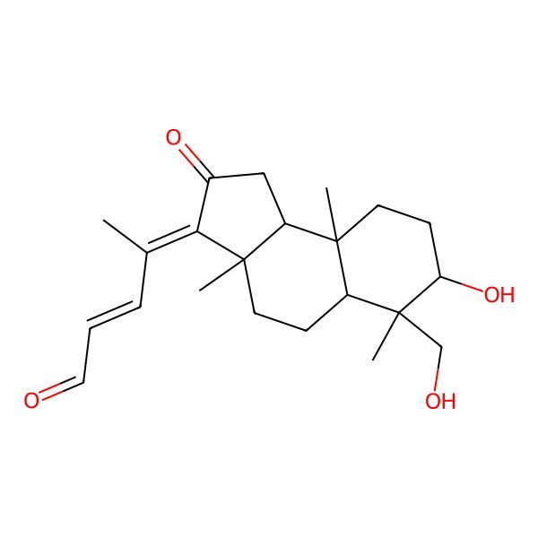 2D Structure of (E,4E)-4-[(3aS,5aR,6S,7R,9aR,9bS)-7-hydroxy-6-(hydroxymethyl)-3a,6,9a-trimethyl-2-oxo-1,4,5,5a,7,8,9,9b-octahydrocyclopenta[a]naphthalen-3-ylidene]pent-2-enal
