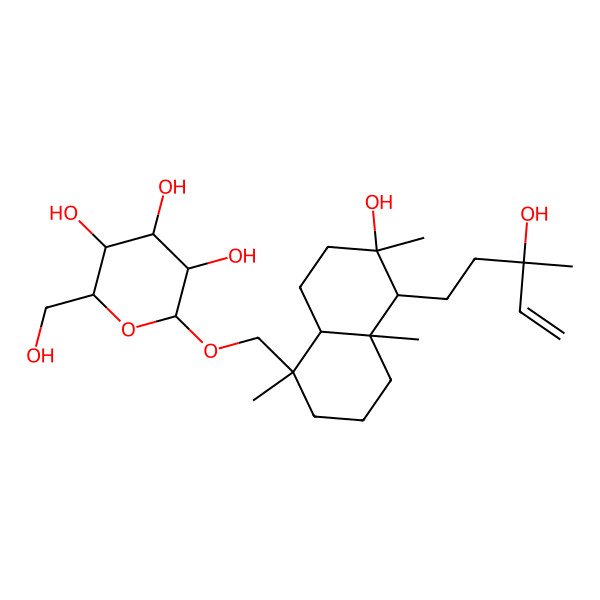 2D Structure of (2R,3R,4S,5S,6R)-2-[[(1R,4aR,5S,6R,8aS)-6-hydroxy-5-[(3S)-3-hydroxy-3-methylpent-4-enyl]-1,4a,6-trimethyl-3,4,5,7,8,8a-hexahydro-2H-naphthalen-1-yl]methoxy]-6-(hydroxymethyl)oxane-3,4,5-triol