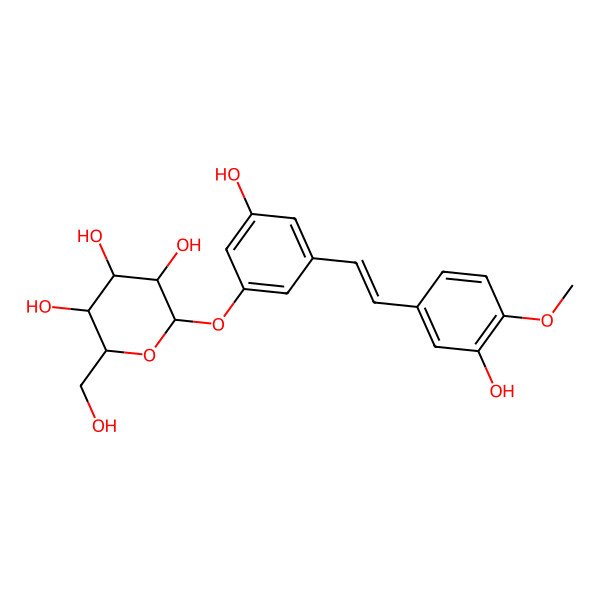 2D Structure of (2R,3R,4S,5S,6R)-2-[3-hydroxy-5-[(E)-2-(3-hydroxy-4-methoxyphenyl)ethenyl]phenoxy]-6-(hydroxymethyl)oxane-3,4,5-triol