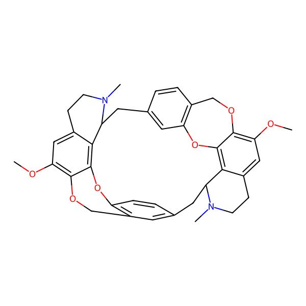 2D Structure of (1R,17R)-11,27-dimethoxy-16,32-dimethyl-8,25,35,38-tetraoxa-16,32-diazanonacyclo[20.10.3.26,10.13,7.19,13.119,23.026,34.029,33.017,37]tetraconta-3(40),4,6,9(37),10,12,19(36),20,22,26,28,33-dodecaene