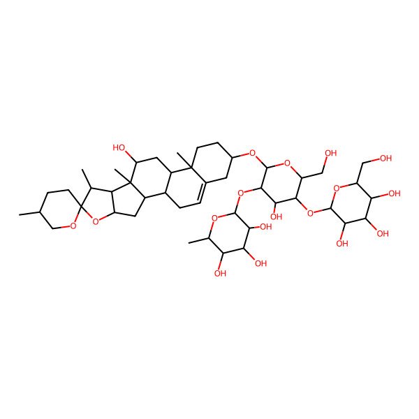 2D Structure of (2S,3R,4R,5R,6S)-2-[(2R,3R,4S,5S,6R)-4-hydroxy-6-(hydroxymethyl)-2-[(1R,2S,4S,5'R,6R,7S,8R,9S,10S,12S,13R,16S)-10-hydroxy-5',7,9,13-tetramethylspiro[5-oxapentacyclo[10.8.0.02,9.04,8.013,18]icos-18-ene-6,2'-oxane]-16-yl]oxy-5-[(2S,3R,4S,5S,6R)-3,4,5-trihydroxy-6-(hydroxymethyl)oxan-2-yl]oxyoxan-3-yl]oxy-6-methyloxane-3,4,5-triol