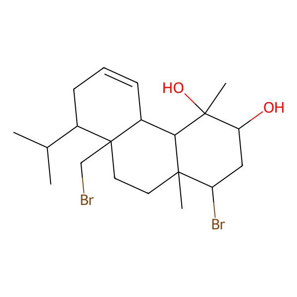 2D Structure of 1-bromo-8a-(bromomethyl)-4,10a-dimethyl-8-propan-2-yl-2,3,4a,4b,7,8,9,10-octahydro-1H-phenanthrene-3,4-diol