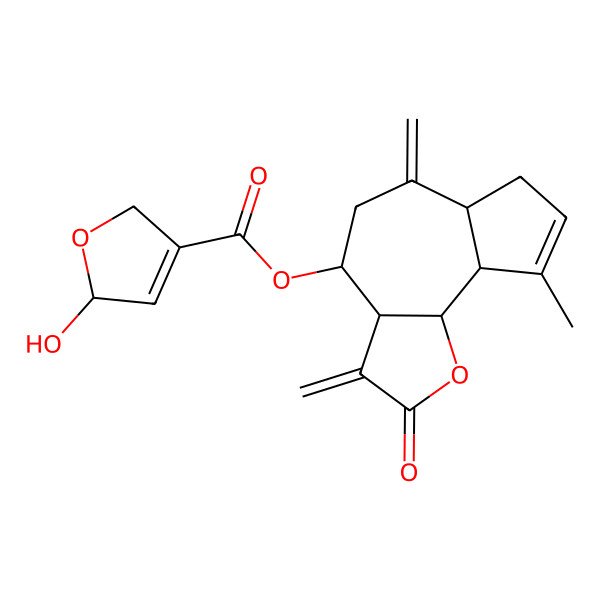 2D Structure of [(3aR,4R,6aR,9aR,9bR)-9-methyl-3,6-dimethylidene-2-oxo-4,5,6a,7,9a,9b-hexahydro-3aH-azuleno[4,5-b]furan-4-yl] (5S)-5-hydroxy-2,5-dihydrofuran-3-carboxylate