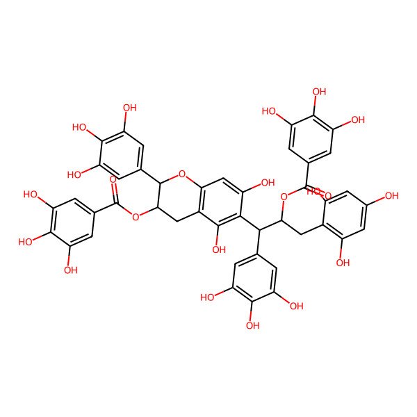 2D Structure of [(2R,3R)-5,7-dihydroxy-6-[(1R,2R)-2-(3,4,5-trihydroxybenzoyl)oxy-3-(2,4,6-trihydroxyphenyl)-1-(3,4,5-trihydroxyphenyl)propyl]-2-(3,4,5-trihydroxyphenyl)-3,4-dihydro-2H-chromen-3-yl] 3,4,5-trihydroxybenzoate