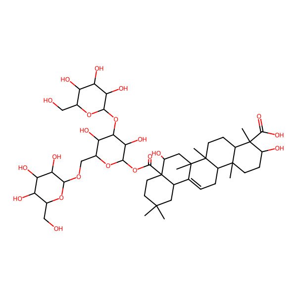 2D Structure of (3S,4S,4aR,6aR,6bS,8R,8aR,12aS,14aR,14bR)-8a-[(2S,3R,4S,5R,6R)-3,5-dihydroxy-4-[(2R,3R,4S,5S,6R)-3,4,5-trihydroxy-6-(hydroxymethyl)oxan-2-yl]oxy-6-[[(2R,3R,4S,5S,6R)-3,4,5-trihydroxy-6-(hydroxymethyl)oxan-2-yl]oxymethyl]oxan-2-yl]oxycarbonyl-3,8-dihydroxy-4,6a,6b,11,11,14b-hexamethyl-1,2,3,4a,5,6,7,8,9,10,12,12a,14,14a-tetradecahydropicene-4-carboxylic acid