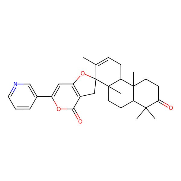 2D Structure of 1',1',4'a,7',8'a-pentamethyl-6-pyridin-3-ylspiro[3H-furo[3,2-c]pyran-2,8'-4,4b,5,9,10,10a-hexahydro-3H-phenanthrene]-2',4-dione