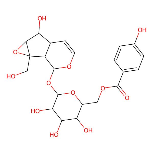 2D Structure of [(2R,3S,4S,5R,6S)-3,4,5-trihydroxy-6-[[(1S,2S,4S,5S,6R,10S)-5-hydroxy-2-(hydroxymethyl)-3,9-dioxatricyclo[4.4.0.02,4]dec-7-en-10-yl]oxy]oxan-2-yl]methyl 4-hydroxybenzoate