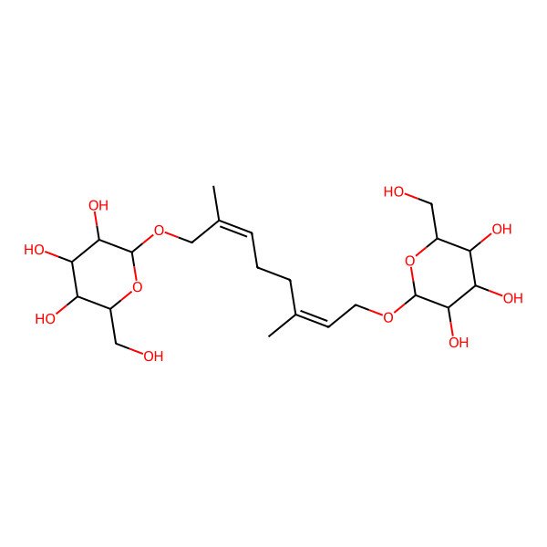 2D Structure of 2-[3,7-Dimethyl-8-[3,4,5-trihydroxy-6-(hydroxymethyl)oxan-2-yl]oxyocta-2,6-dienoxy]-6-(hydroxymethyl)oxane-3,4,5-triol