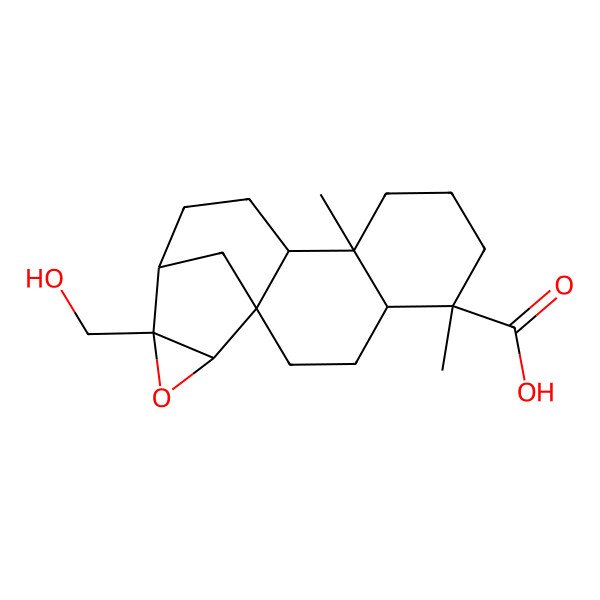 2D Structure of (1R,4S,5R,9S,10R,13R,14R,16R)-14-(hydroxymethyl)-5,9-dimethyl-15-oxapentacyclo[11.3.1.01,10.04,9.014,16]heptadecane-5-carboxylic acid