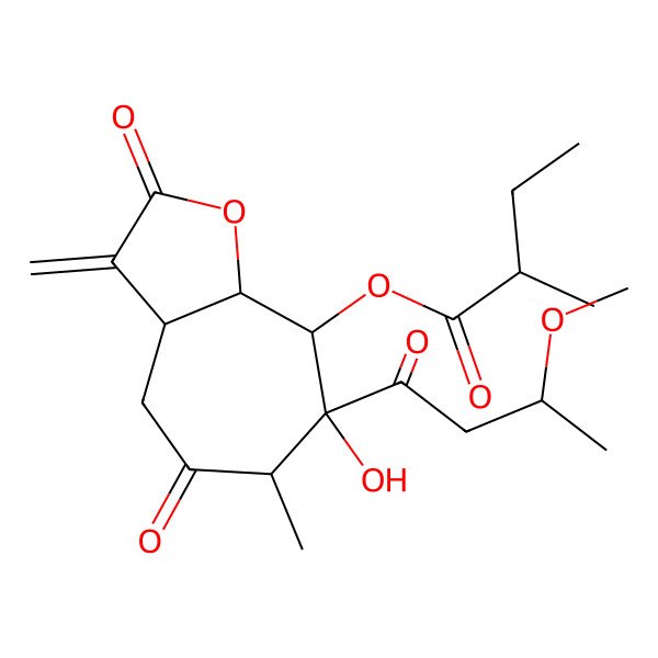 2D Structure of [(3aS,6R,7S,8S,8aR)-7-hydroxy-7-[(3S)-3-methoxybutanoyl]-6-methyl-3-methylidene-2,5-dioxo-4,6,8,8a-tetrahydro-3aH-cyclohepta[b]furan-8-yl] (2R)-2-methylbutanoate
