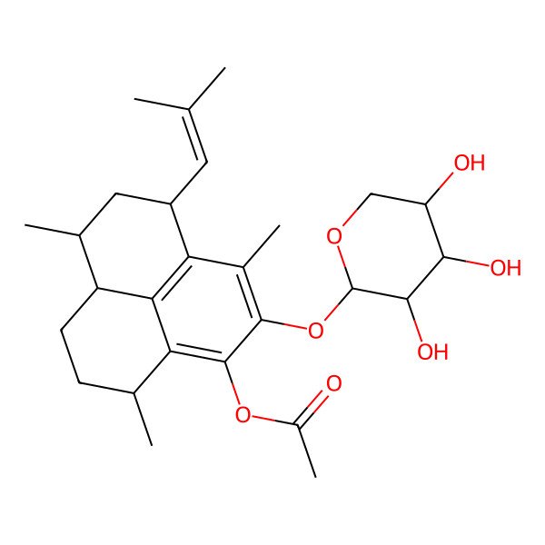 2D Structure of [(4R,6S,6aR,9S)-3,6,9-trimethyl-4-(2-methylprop-1-enyl)-2-[(2R,3S,4R,5S)-3,4,5-trihydroxyoxan-2-yl]oxy-5,6,6a,7,8,9-hexahydro-4H-phenalen-1-yl] acetate
