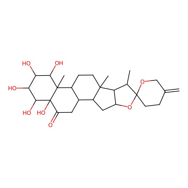 2D Structure of 14,15,16,17,18-Pentahydroxy-7,9,13-trimethyl-5'-methylidenespiro[5-oxapentacyclo[10.8.0.02,9.04,8.013,18]icosane-6,2'-oxane]-19-one