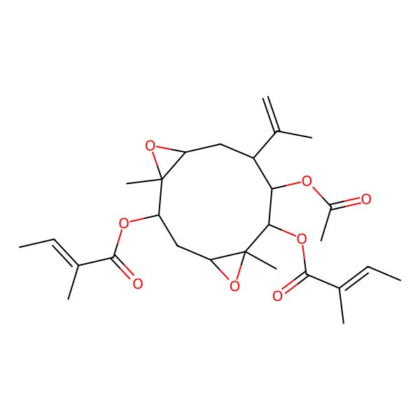 2D Structure of [(1S,2S,4R,6R,7S,8S,9R,11S)-8-acetyloxy-1,6-dimethyl-7-[(Z)-2-methylbut-2-enoyl]oxy-9-prop-1-en-2-yl-5,12-dioxatricyclo[9.1.0.04,6]dodecan-2-yl] (Z)-2-methylbut-2-enoate