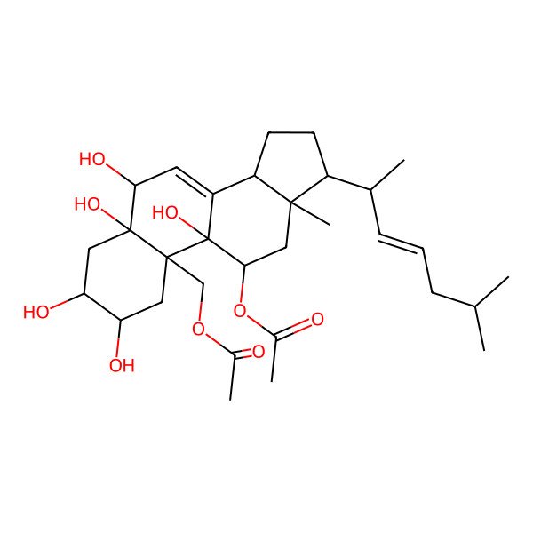 2D Structure of [(2R,3R,5R,6R,9R,10R,11R,13R,14R,17R)-11-acetyloxy-2,3,5,6,9-pentahydroxy-13-methyl-17-[(E,2R)-6-methylhept-3-en-2-yl]-2,3,4,6,11,12,14,15,16,17-decahydro-1H-cyclopenta[a]phenanthren-10-yl]methyl acetate