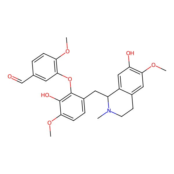 2D Structure of 3-[2-hydroxy-6-[[(1S)-7-hydroxy-6-methoxy-2-methyl-3,4-dihydro-1H-isoquinolin-1-yl]methyl]-3-methoxyphenoxy]-4-methoxybenzaldehyde