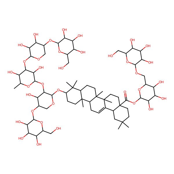 2D Structure of [(2S,3R,4S,5S,6R)-3,4,5-trihydroxy-6-[[(2S,3R,4S,5S,6R)-3,4,5-trihydroxy-6-(hydroxymethyl)oxan-2-yl]oxymethyl]oxan-2-yl] (4aS,6aR,6aS,6bR,8aR,10S,12aR,14bS)-10-[(2S,3R,4S,5S)-3-[(2S,3R,4R,5S,6S)-4-[(2S,3R,4R,5R)-3,4-dihydroxy-5-[(2S,3R,4S,5S,6R)-3,4,5-trihydroxy-6-(hydroxymethyl)oxan-2-yl]oxyoxan-2-yl]oxy-3,5-dihydroxy-6-methyloxan-2-yl]oxy-4-hydroxy-5-[(2S,3R,4S,5S,6R)-3,4,5-trihydroxy-6-(hydroxymethyl)oxan-2-yl]oxyoxan-2-yl]oxy-2,2,6a,6b,9,9,12a-heptamethyl-1,3,4,5,6,6a,7,8,8a,10,11,12,13,14b-tetradecahydropicene-4a-carboxylate
