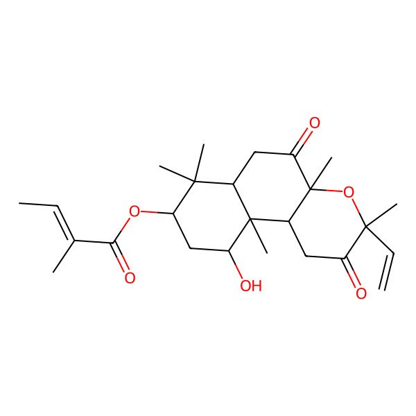 2D Structure of (3-ethenyl-10-hydroxy-3,4a,7,7,10a-pentamethyl-2,5-dioxo-6,6a,8,9,10,10b-hexahydro-1H-benzo[f]chromen-8-yl) 2-methylbut-2-enoate