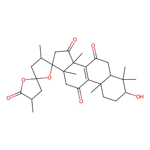 2D Structure of (17S,23S)-17,23-epoxy-3beta-hydroxy-7,11,15-trioxo-5alpha-lanosta-8-en-26,23-olide