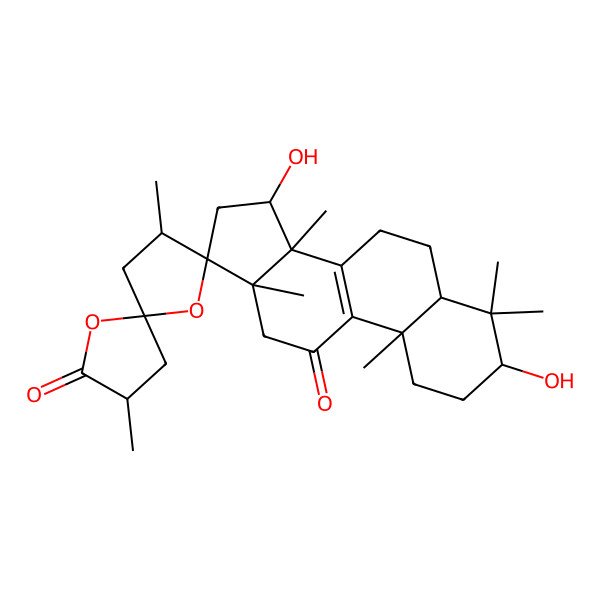 2D Structure of (17S,23S)-17,23-epoxy-3beta,15alpha-dihydroxy-11-oxo-5alpha-lanosta-8-en-26,23-olide