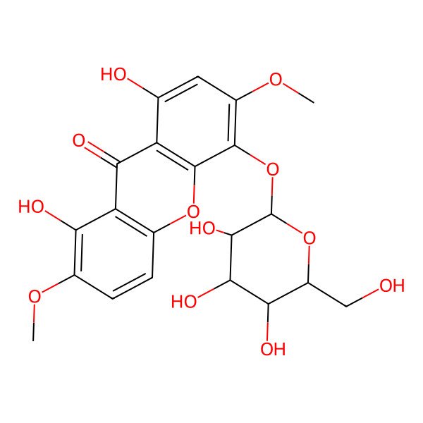 2D Structure of 1,8-Dihydroxy-2,6-dimethoxy-5-[3,4,5-trihydroxy-6-(hydroxymethyl)oxan-2-yl]oxyxanthen-9-one