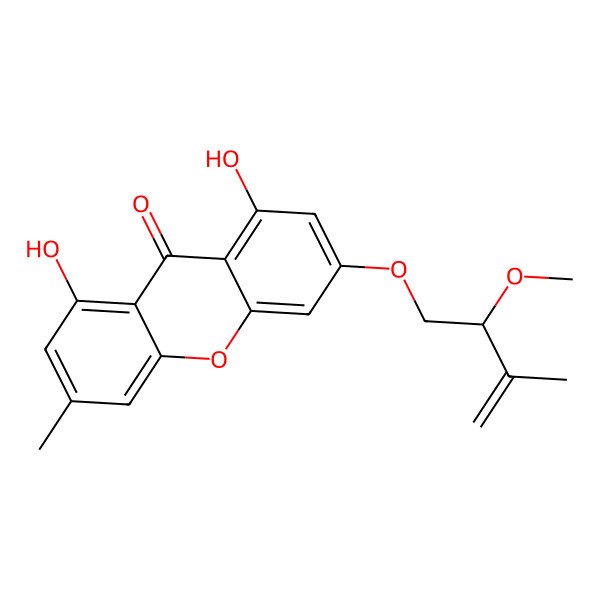 2D Structure of 1,8-Dihydroxy-3-(2-methoxy-3-methylbut-3-enyloxy)-6-methylxanthone