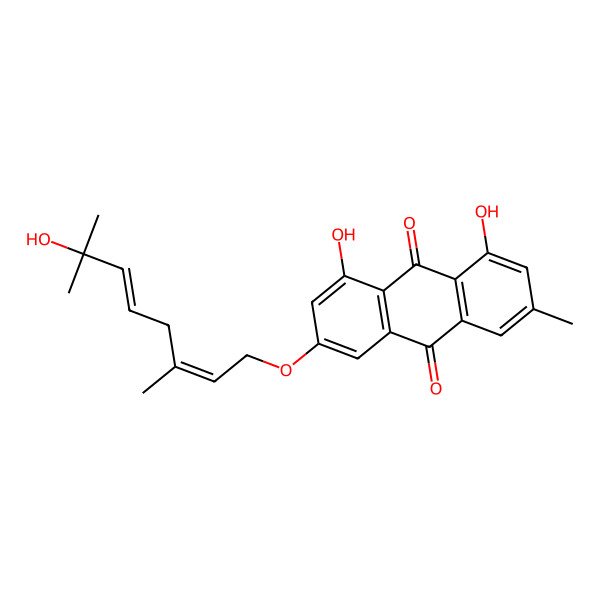 2D Structure of 1,8-dihydroxy-3-[(2E,5E)-7-hydroxy-3,7-dimethylocta-2,5-dienoxy]-6-methylanthracene-9,10-dione
