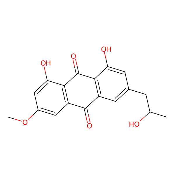 2D Structure of 1,8-dihydroxy-3-[(2S)-2-hydroxypropyl]-6-methoxyanthracene-9,10-dione