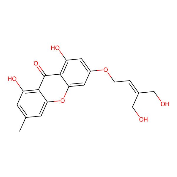 2D Structure of 1,8-Dihydroxy-3-(3-hydroxymethyl-4-hydroxybut-2-enyloxy)-6-methylxanthone