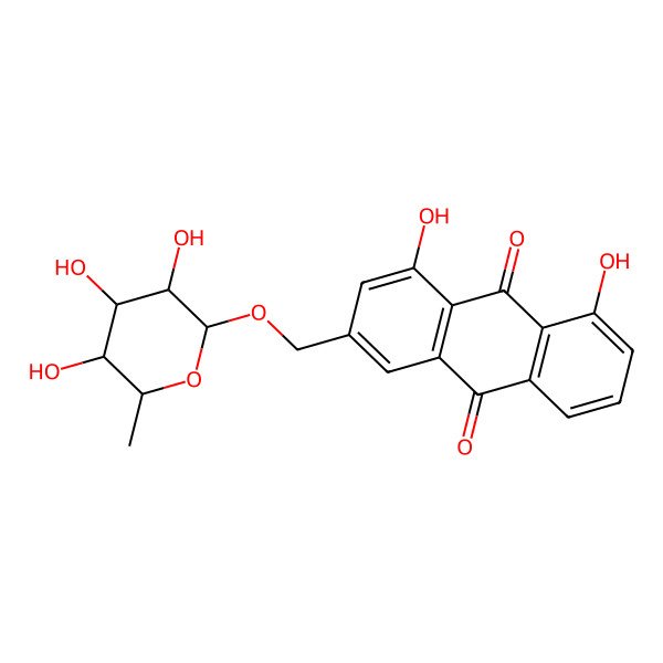 2D Structure of 1,8-Dihydroxy-3-[(3,4,5-trihydroxy-6-methyloxan-2-yl)oxymethyl]anthracene-9,10-dione