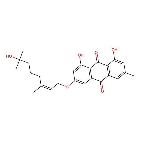 2D Structure of 1,8-Dihydroxy-3-(7-hydroxy-3,7-dimethyloct-2-enoxy)-6-methylanthracene-9,10-dione 2D Structure of 1,8-Dihydroxy-3-(7-hydroxy-3,7-dimethyloct-2-enoxy)-6-methylanthracene-9,10-dione
