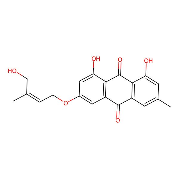 2D Structure of 1,8-dihydroxy-3-[(E)-4-hydroxy-3-methylbut-2-enoxy]-6-methylanthracene-9,10-dione