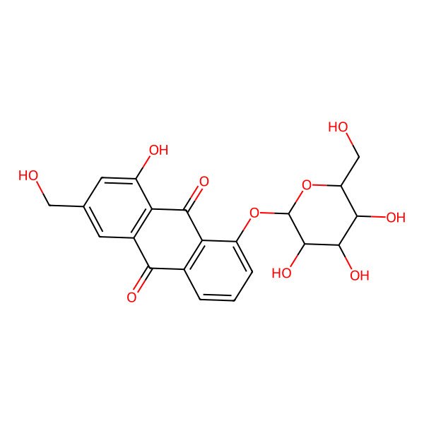 2D Structure of 1,8-Dihydroxy-3-hydroxymethylanthraquinone 8-O-b-D-glucoside