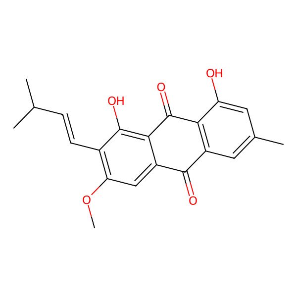 2D Structure of 1,8-Dihydroxy-3-methoxy-6-methyl-2-(3-methylbut-1-enyl)anthracene-9,10-dione