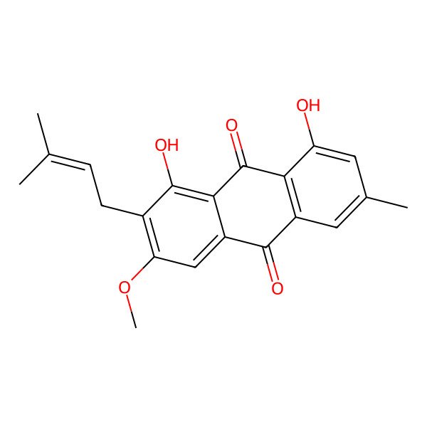 2D Structure of 1,8-Dihydroxy-3-methoxy-6-methyl-2-(3-methylbut-2-enyl)anthracene-9,10-dione