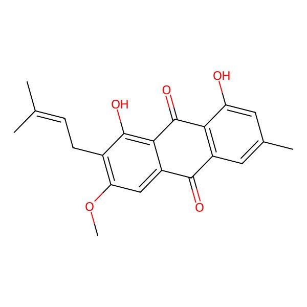 2D Structure of 1,8-Dihydroxy-3-methoxy-6-methyl-2-(3-methylbut-2-enyl)anthracene-9,10-dione 2D Structure of 1,8-Dihydroxy-3-methoxy-6-methyl-2-(3-methylbut-2-enyl)anthracene-9,10-dione