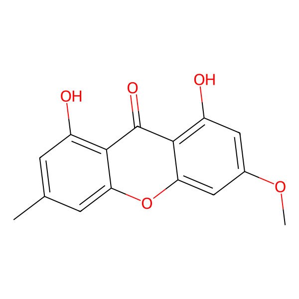 2D Structure of 1,8-Dihydroxy-3-methoxy-6-methyl-9H-xanthen-9-one