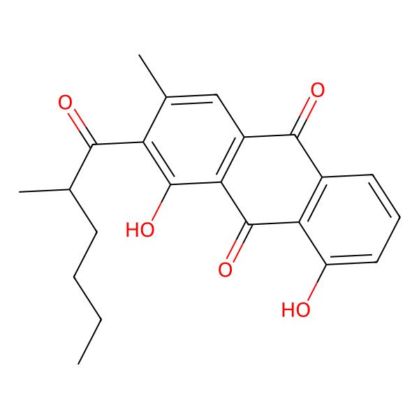 2D Structure of 1,8-Dihydroxy-3-methyl-2-(2-methylhexanoyl)anthracene-9,10-dione