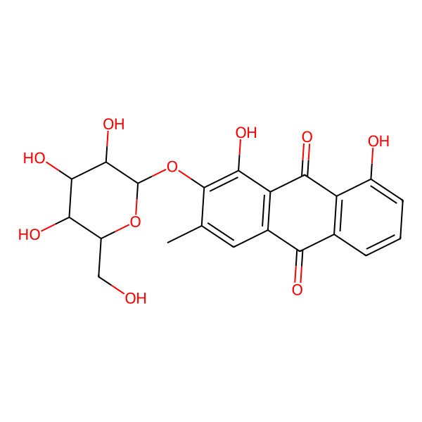 2D Structure of 1,8-Dihydroxy-3-methyl-2-[3,4,5-trihydroxy-6-(hydroxymethyl)oxan-2-yl]oxyanthracene-9,10-dione