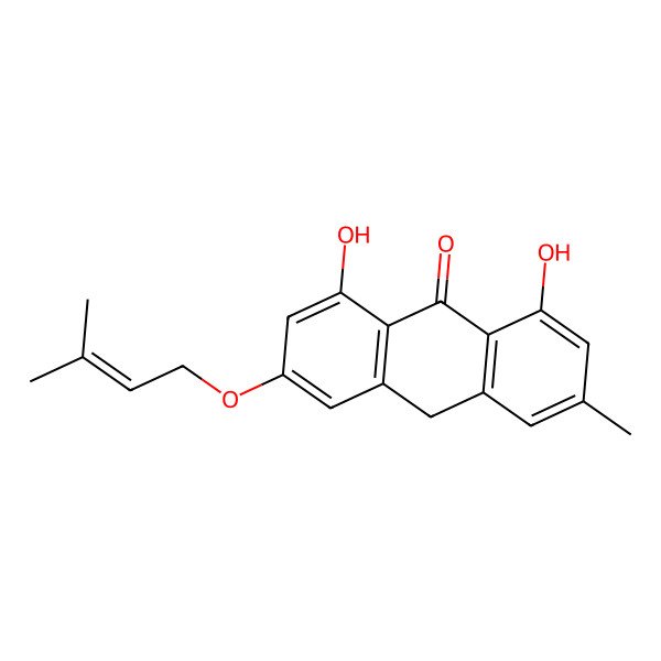 2D Structure of 1,8-dihydroxy-3-methyl-6-(3-methylbut-2-enoxy)-10H-anthracen-9-one 2D Structure of 1,8-dihydroxy-3-methyl-6-(3-methylbut-2-enoxy)-10H-anthracen-9-one