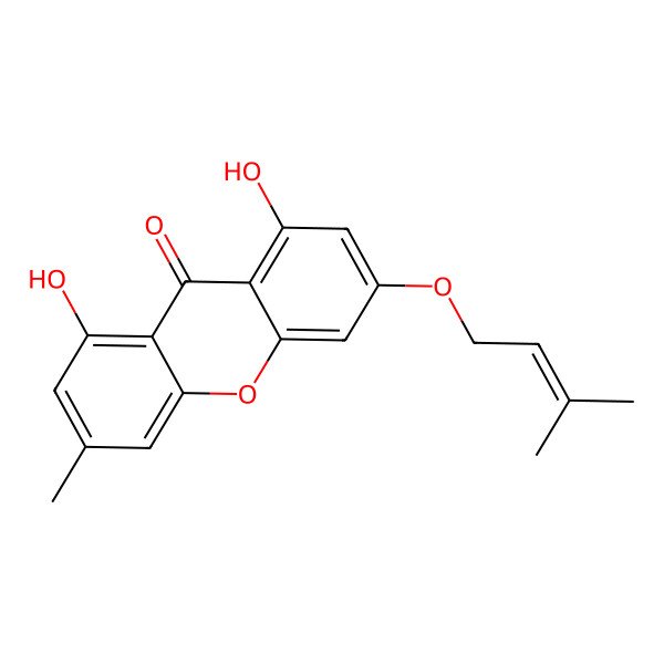 2D Structure of 1,8-Dihydroxy-3-methyl-6-(3-methylbut-2-enoxy)xanthen-9-one 2D Structure of 1,8-Dihydroxy-3-methyl-6-(3-methylbut-2-enoxy)xanthen-9-one