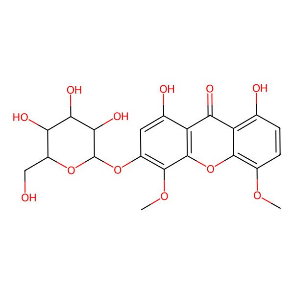 2D Structure of 1,8-Dihydroxy-4,5-dimethoxy-3-[3,4,5-trihydroxy-6-(hydroxymethyl)oxan-2-yl]oxyxanthen-9-one