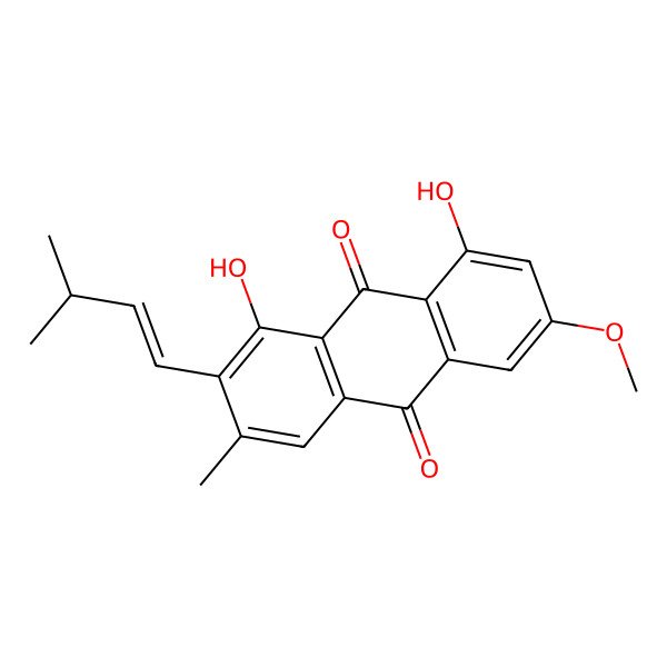 2D Structure of 1,8-Dihydroxy-6-methoxy-3-methyl-2-(3-methylbut-1-enyl)anthracene-9,10-dione