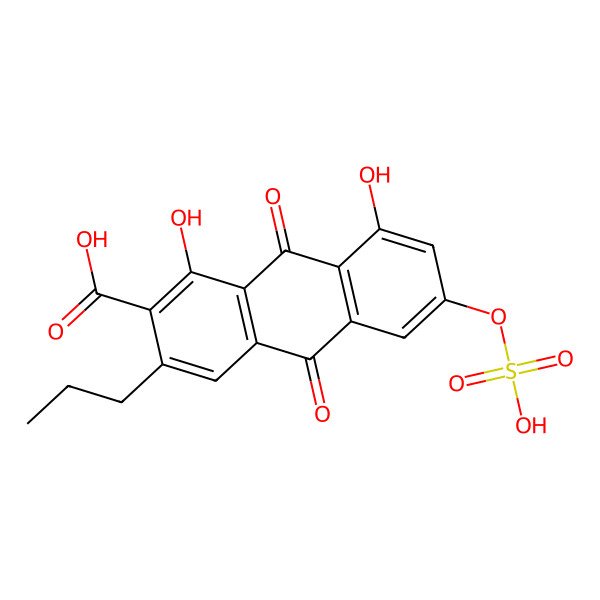 2D Structure of 1,8-Dihydroxy-9,10-dioxo-3-propyl-6-sulfooxyanthracene-2-carboxylic acid