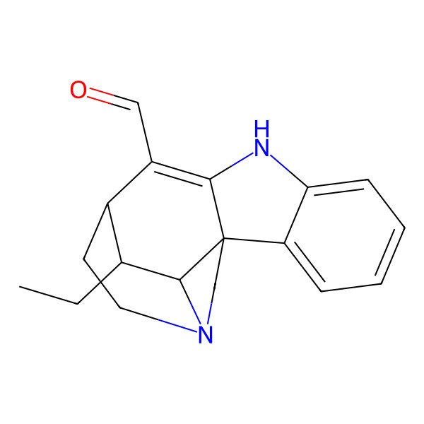 2D Structure of 18-Ethyl-8,14-diazapentacyclo[9.5.2.01,9.02,7.014,17]octadeca-2,4,6,9-tetraene-10-carbaldehyde