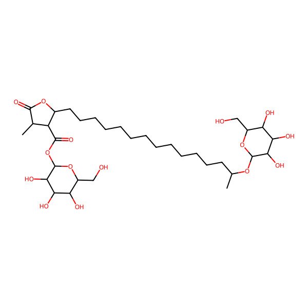 2D Structure of 18-O-b-d-Glucopyranosyl-18S-hydroxyneodihydroprotolichesterinate21-O-b-d-glucopyranoside