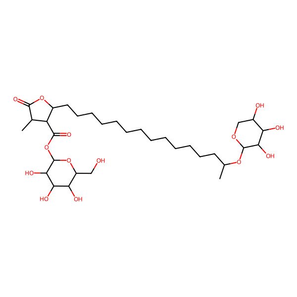 2D Structure of 18-O-b-d-Xylopyranosyl-18S-hydroxydihydroprotolichesterinate21-O-b-d-glucopyranoside